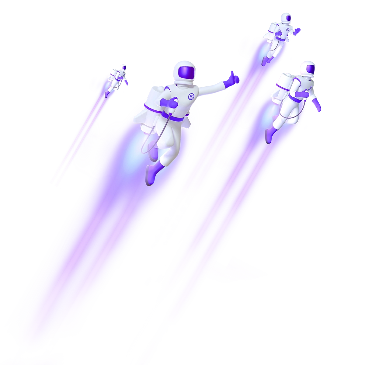 Spacinauts taking off with futuristic jetpacks